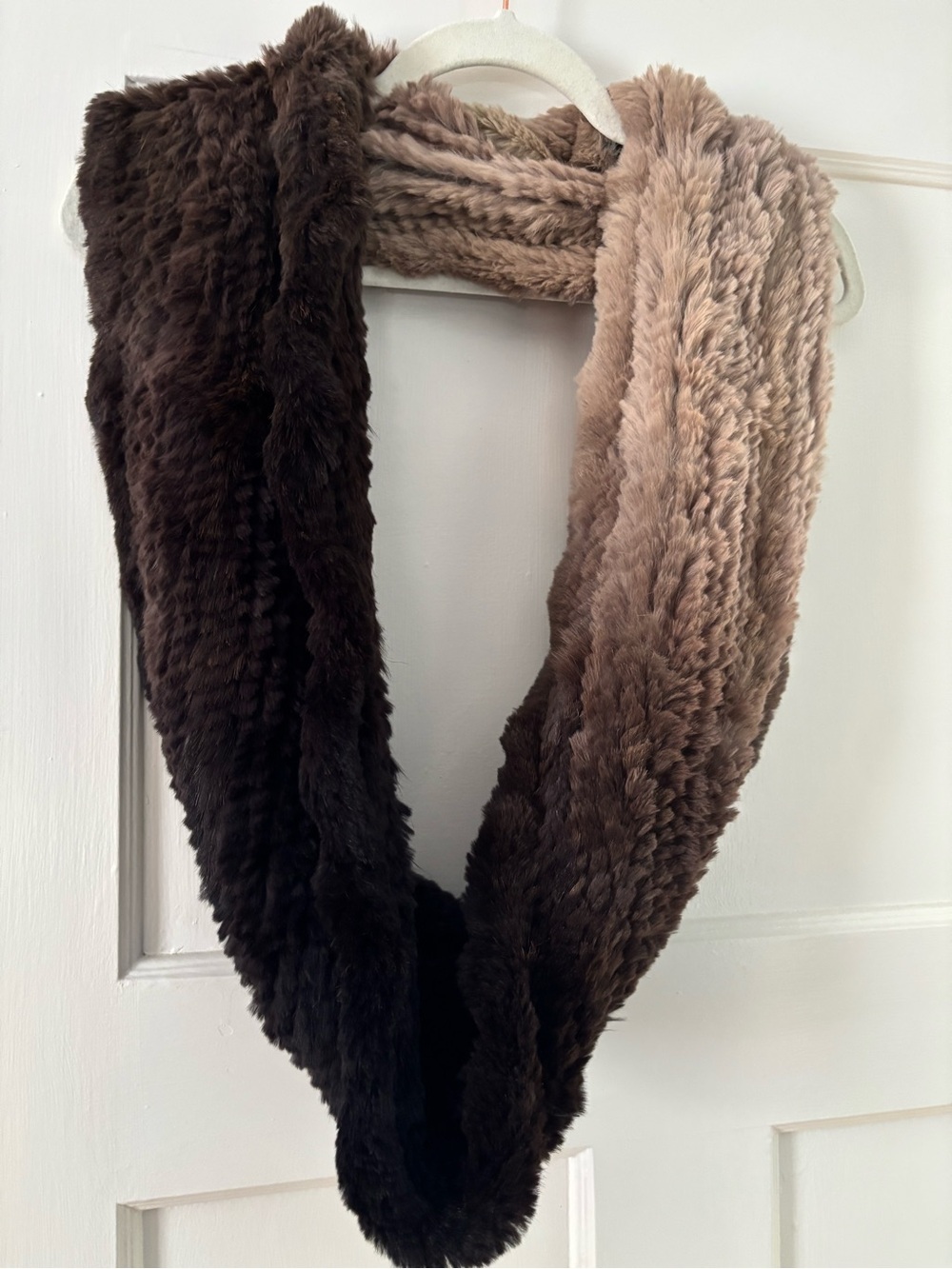 Rabbit Fur Ombre Infinity Scarf - Brown Gradient